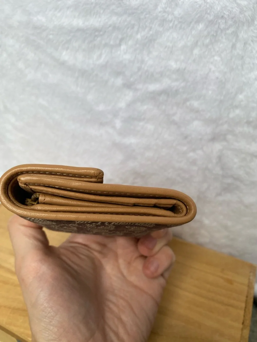 Dior Brown Canvas Wallet with Tan Leather Trim